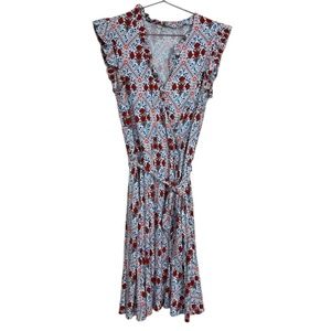 Boden Multicolor Floral Tie Waist Faux Wrap Ruffle Dress Size 12